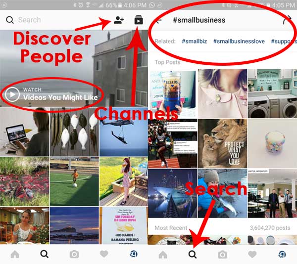 Instagram discovery options